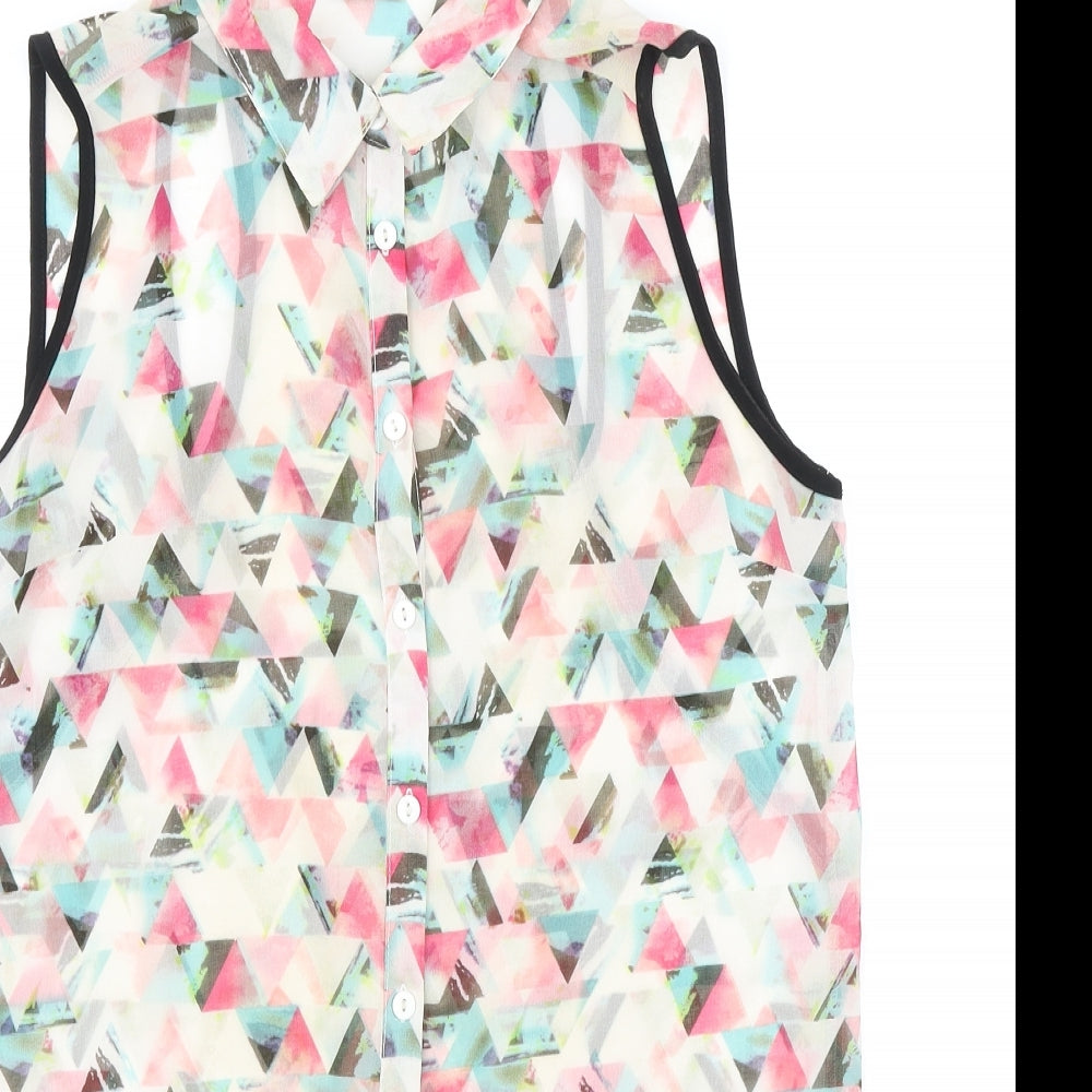 Miss Selfridge Womens Multicoloured Geometric Polyester Tunic Button-Up Size 10 Collared