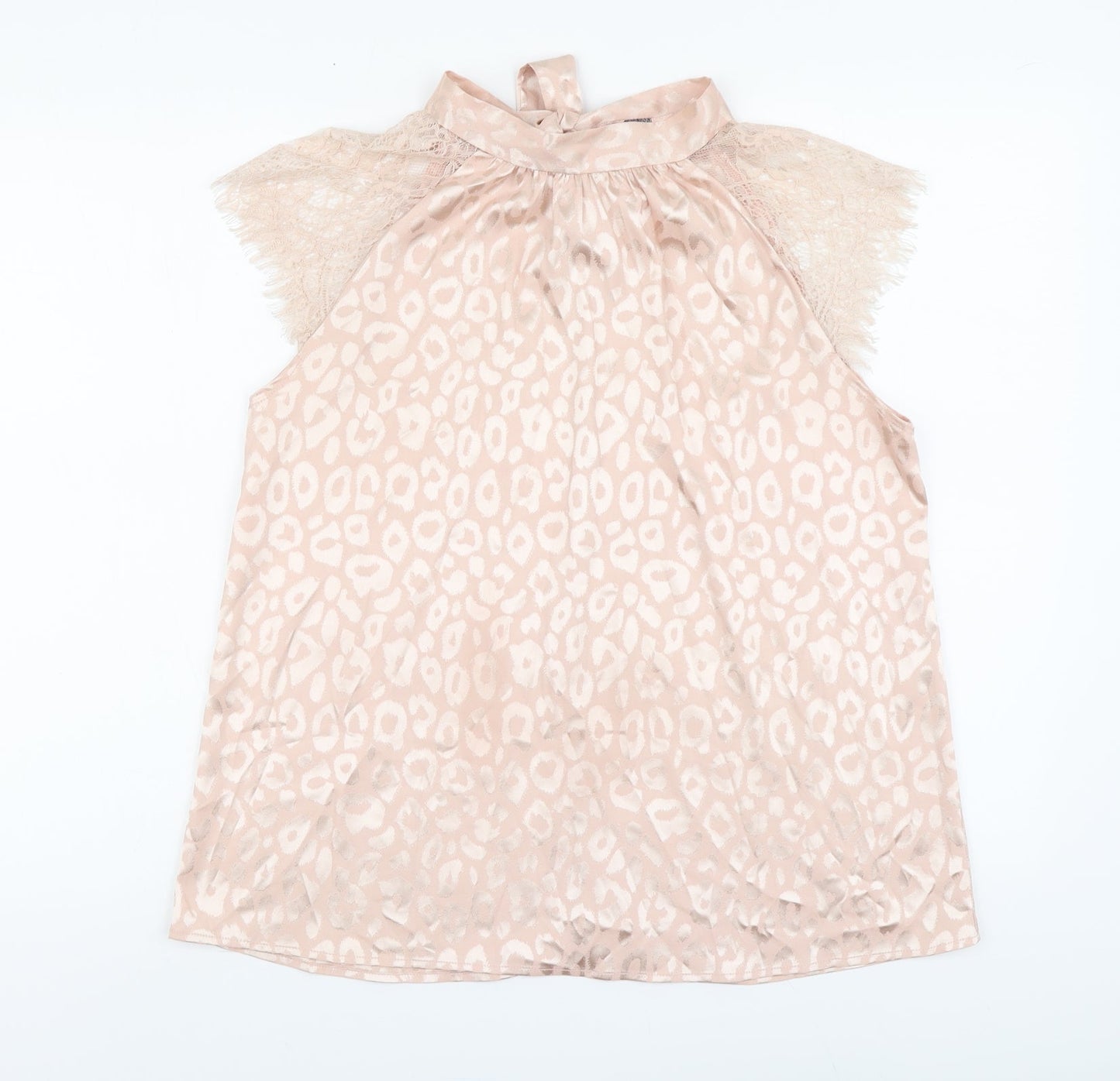 SheIn Womens Pink Animal Print Polyester Basic Blouse Size L Round Neck