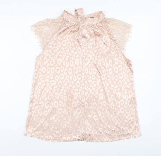 SheIn Womens Pink Animal Print Polyester Basic Blouse Size L Round Neck