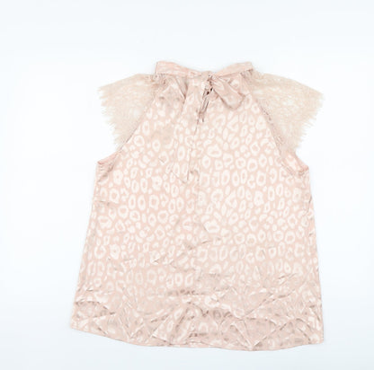 SheIn Womens Pink Animal Print Polyester Basic Blouse Size L Round Neck