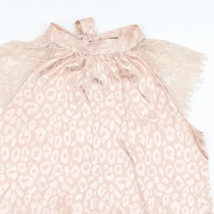 SheIn Womens Pink Animal Print Polyester Basic Blouse Size L Round Neck