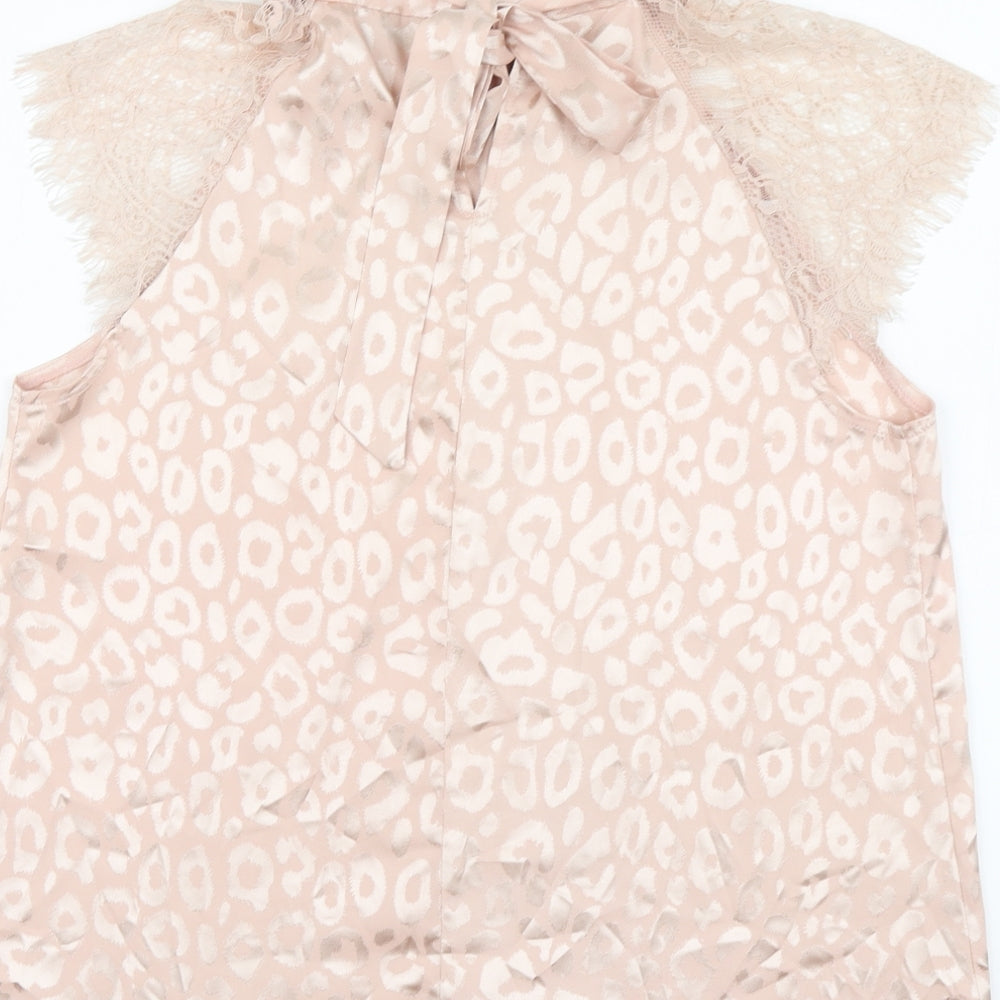 SheIn Womens Pink Animal Print Polyester Basic Blouse Size L Round Neck