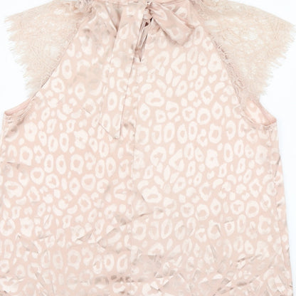 SheIn Womens Pink Animal Print Polyester Basic Blouse Size L Round Neck