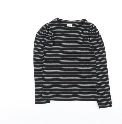 F&F Girls Black Striped Polyester Basic T-Shirt Size 9-10 Years Round Neck Pullover - Ribbed