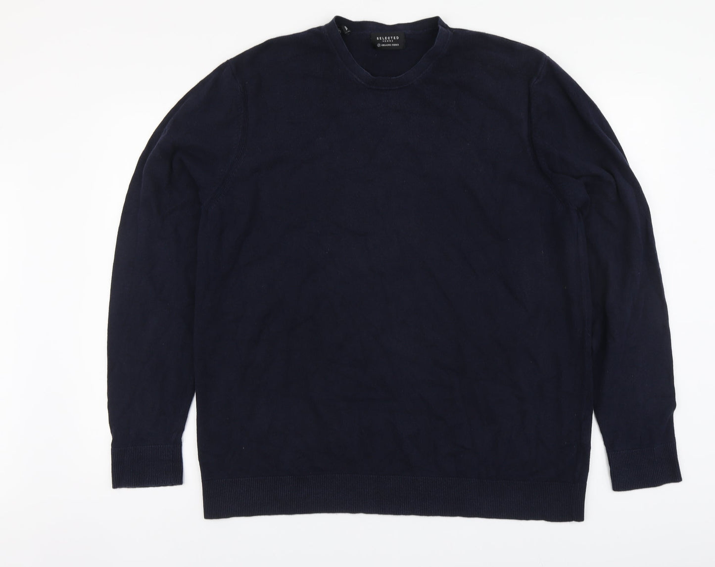 Selected Mens Blue Round Neck Cotton Pullover Jumper Size 2XL