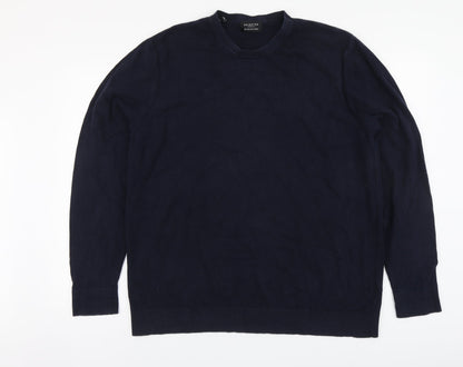 Selected Mens Blue Round Neck Cotton Pullover Jumper Size 2XL