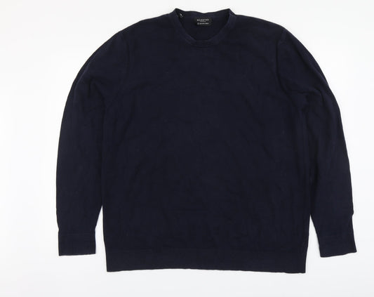 Selected Mens Blue Round Neck Cotton Pullover Jumper Size 2XL
