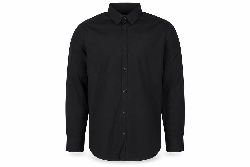 Mens UK Size 16 George Black  Button-Up Long Sleeve Casual Shirt