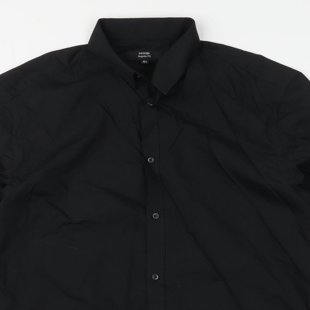 George Mens Black Polyester Button-Up Size 16 Collared Button