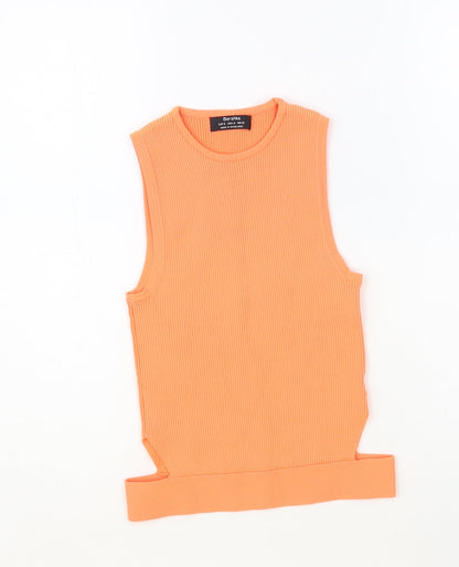 Bershka Womens Orange Polyamide Cropped Tank Size S Crew Neck - Cut Out Sides