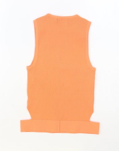 Bershka Womens Orange Polyamide Cropped Tank Size S Crew Neck - Cut Out Sides