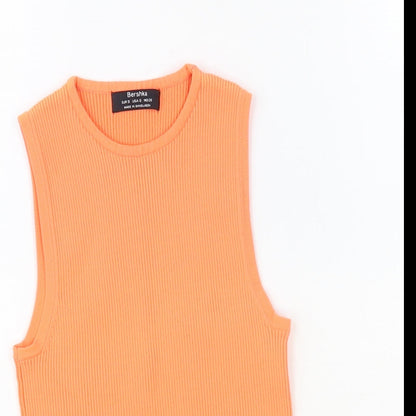 Bershka Womens Orange Polyamide Cropped Tank Size S Crew Neck - Cut Out Sides