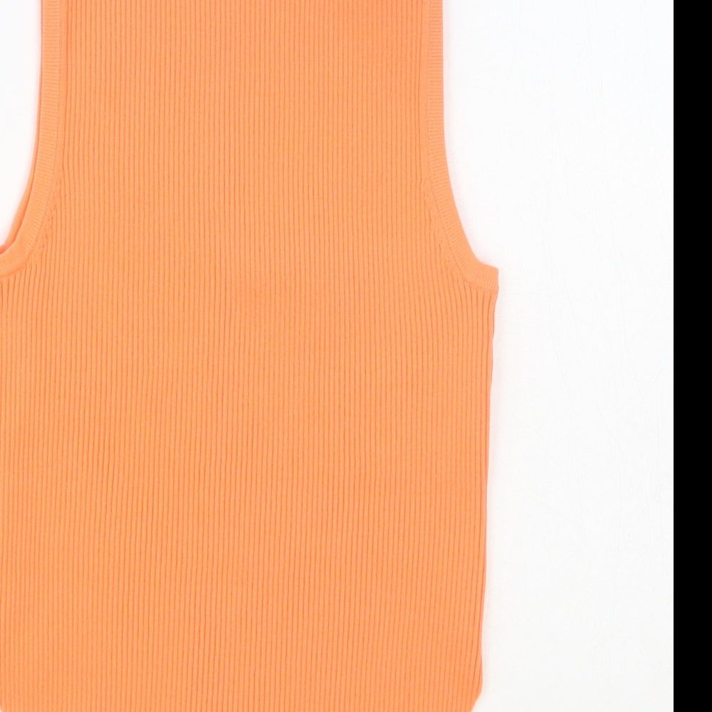 Bershka Womens Orange Polyamide Cropped Tank Size S Crew Neck - Cut Out Sides