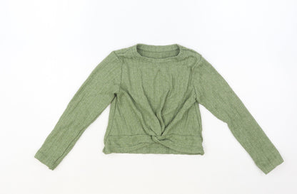 Dunnes Stores Girls Green Crew Neck Polyester Pullover Jumper Size 6-7 Years Pullover - Knot Detail
