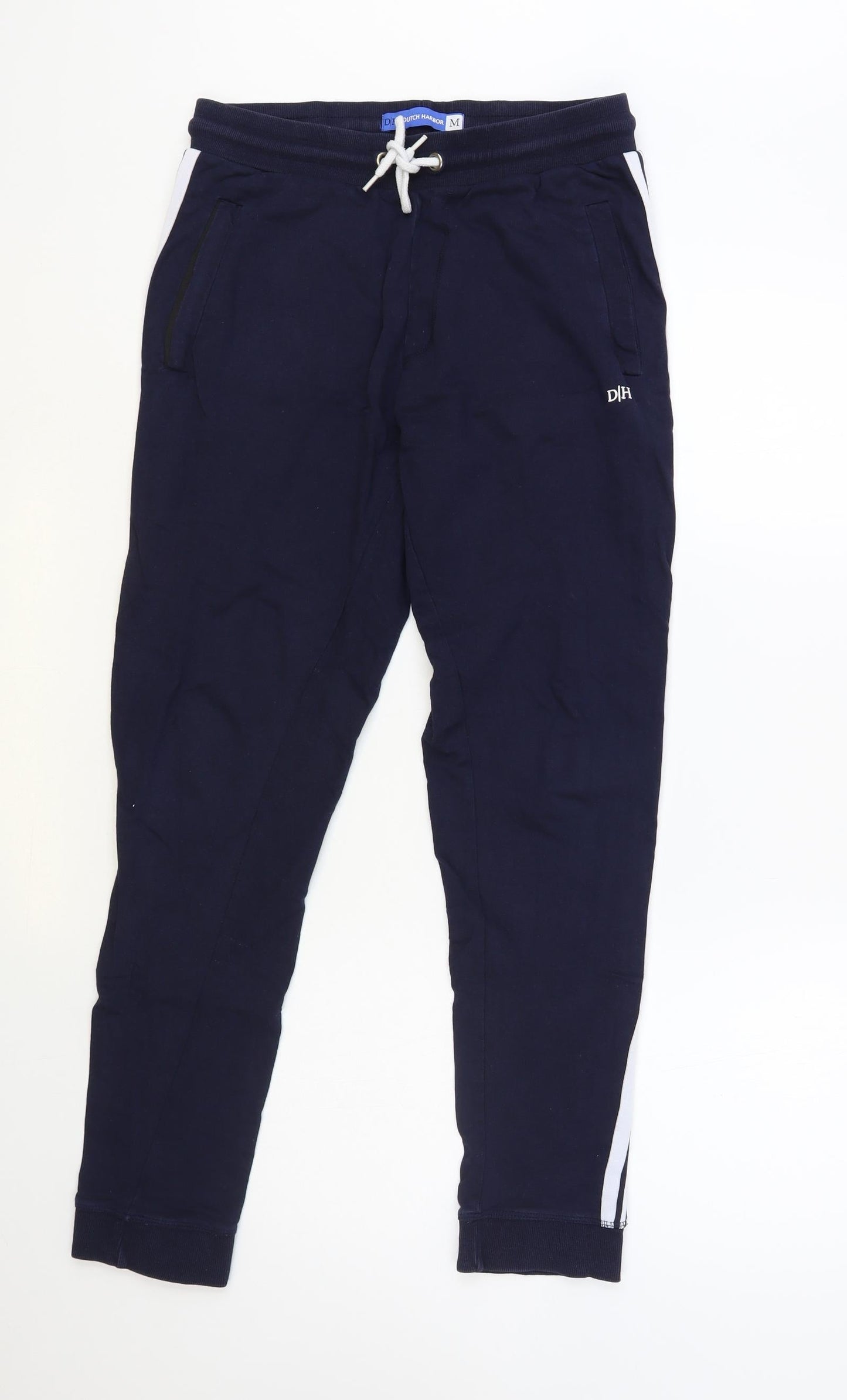 Dutch Harbor Womens Blue Cotton Jogger Trousers Size M L30 in Regular Drawstring - Side Stripe