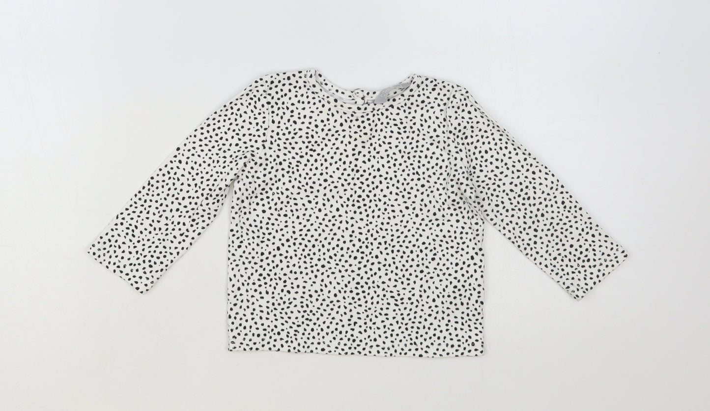 Primark Baby White Spotted Cotton Basic T-Shirt Size 12-18 Months Crew Neck Button