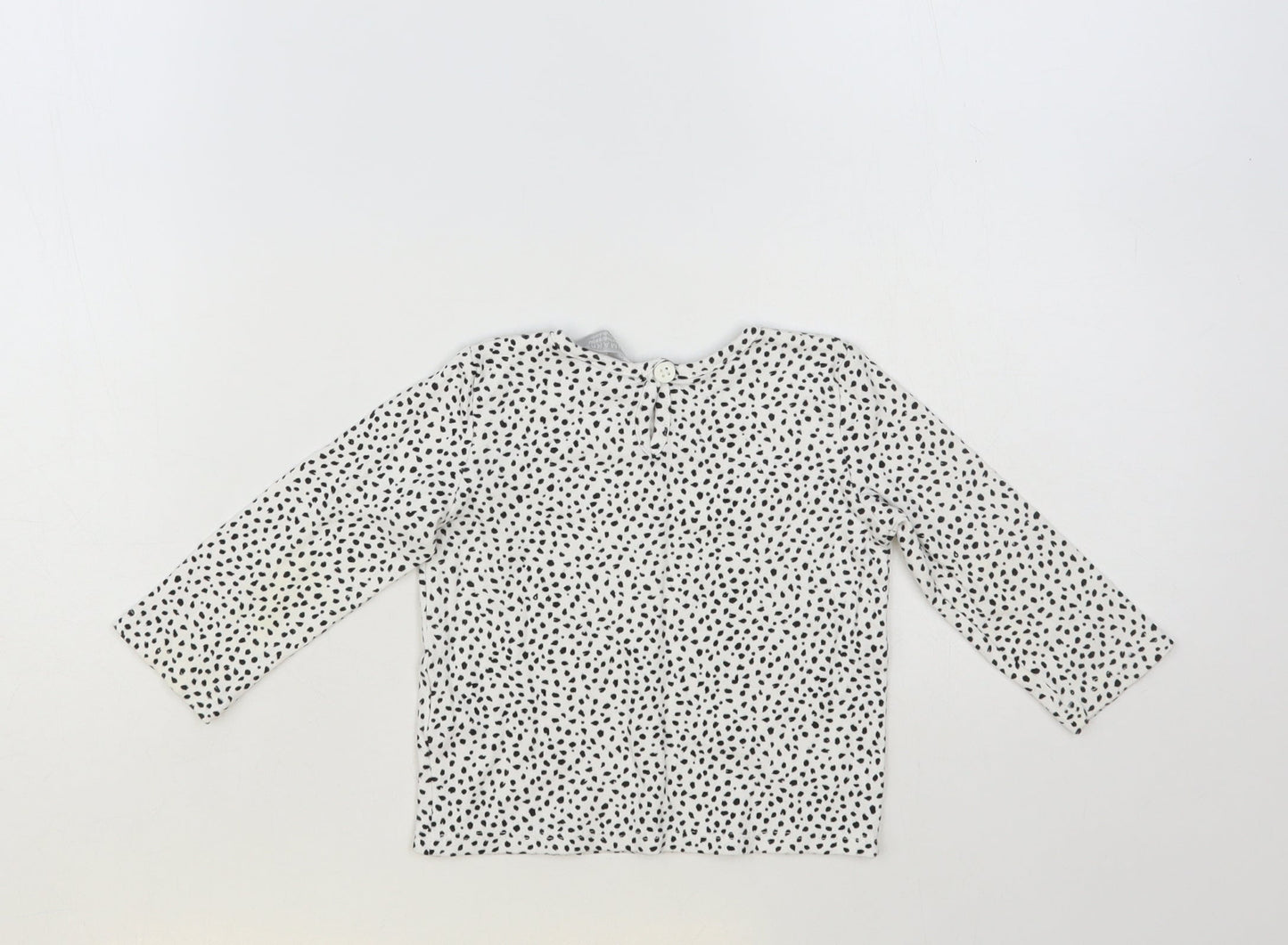 Primark Baby White Spotted Cotton Basic T-Shirt Size 12-18 Months Crew Neck Button