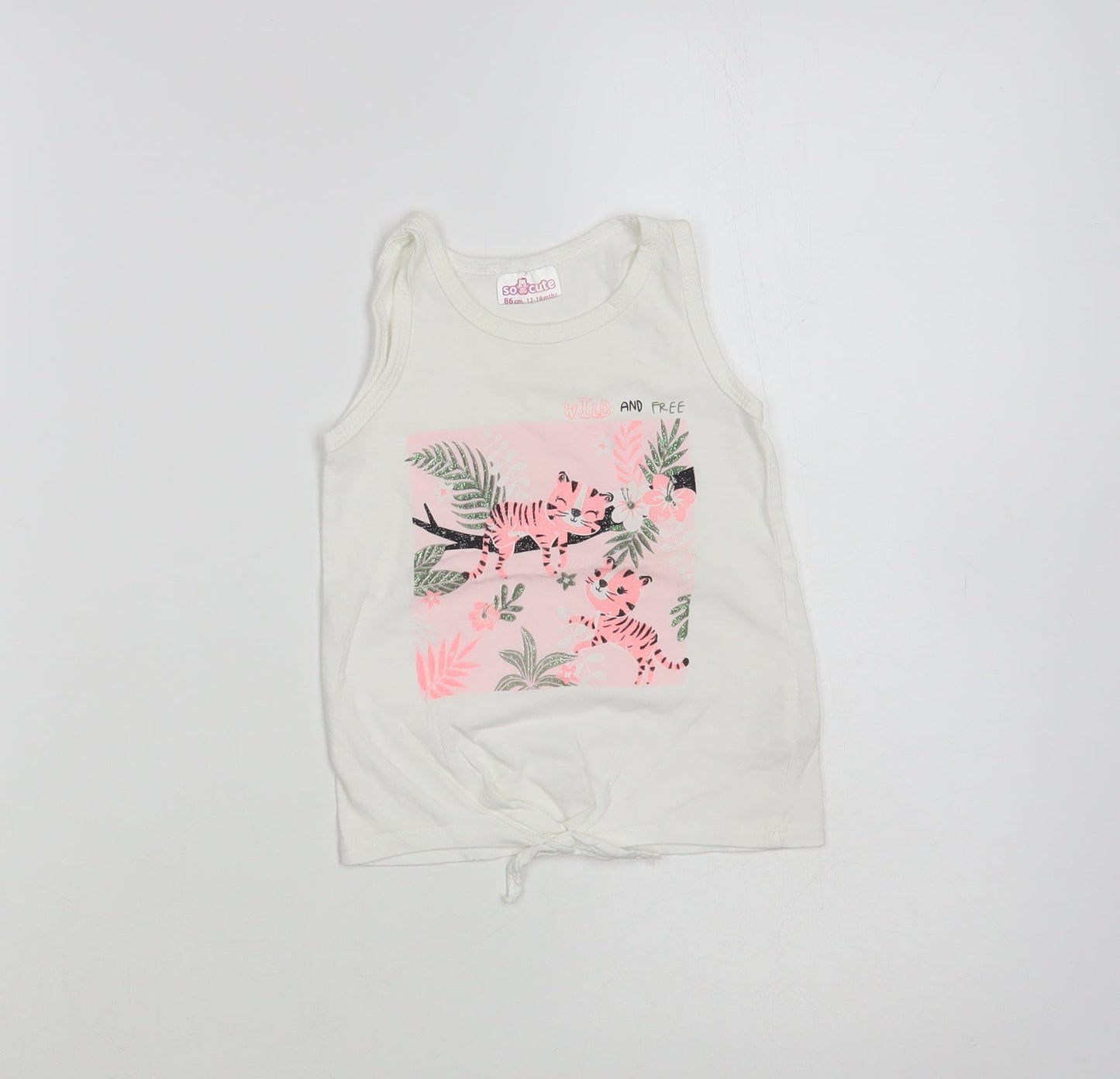 So Cute Baby White Cotton Pullover Tank Size 12-18 Months Crew Neck Pullover - Cute Tigers