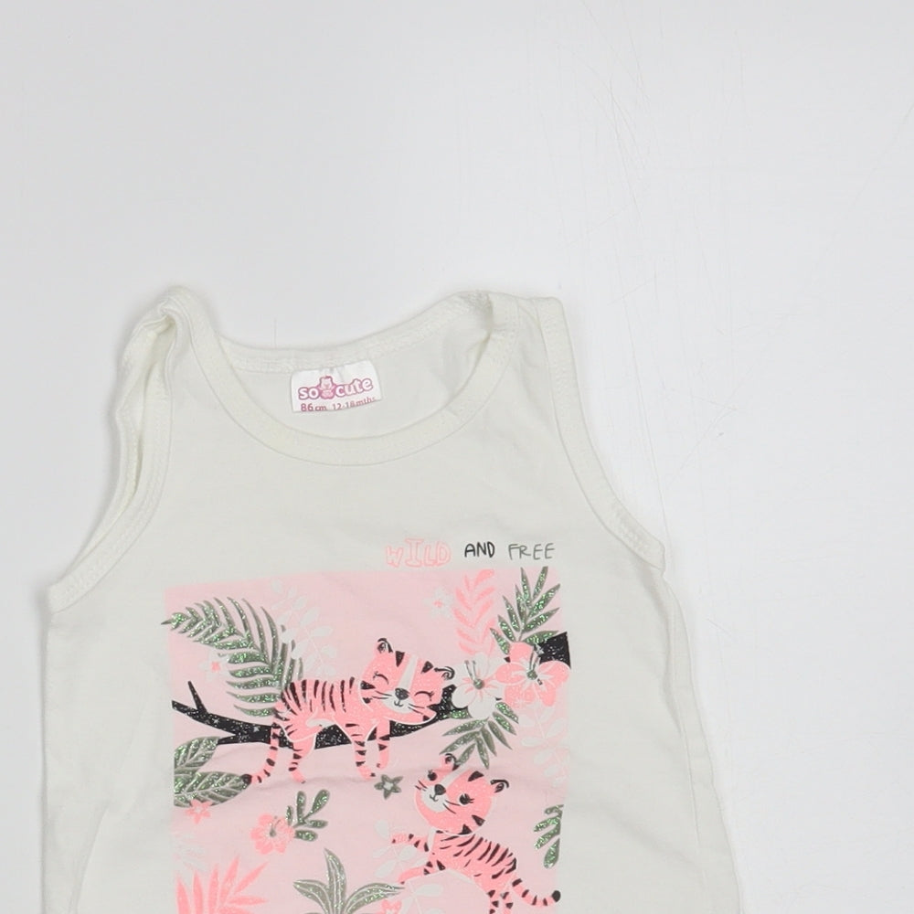 So Cute Baby White Cotton Pullover Tank Size 12-18 Months Crew Neck Pullover - Cute Tigers