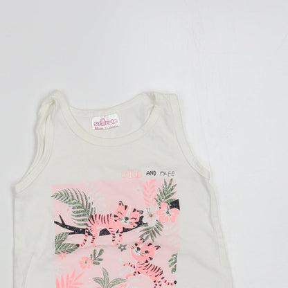 So Cute Baby White Cotton Pullover Tank Size 12-18 Months Crew Neck Pullover - Cute Tigers