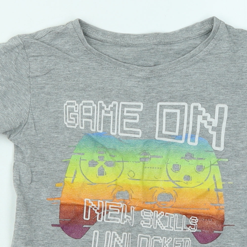 Dunnes Stores Boys Grey Cotton Basic T-Shirt Size 6 Years Round Neck - Game On