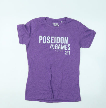 Poseidon Athlete Womens Purple Cotton Basic T-Shirt Size M Round Neck