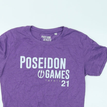 Poseidon Athlete Womens Purple Cotton Basic T-Shirt Size M Round Neck