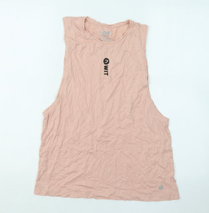 Wit Womens Pink Cotton Basic Tank Size S Round Neck