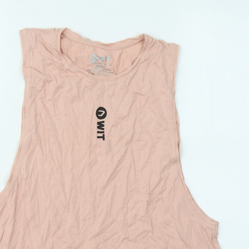 Wit Womens Pink Cotton Basic Tank Size S Round Neck