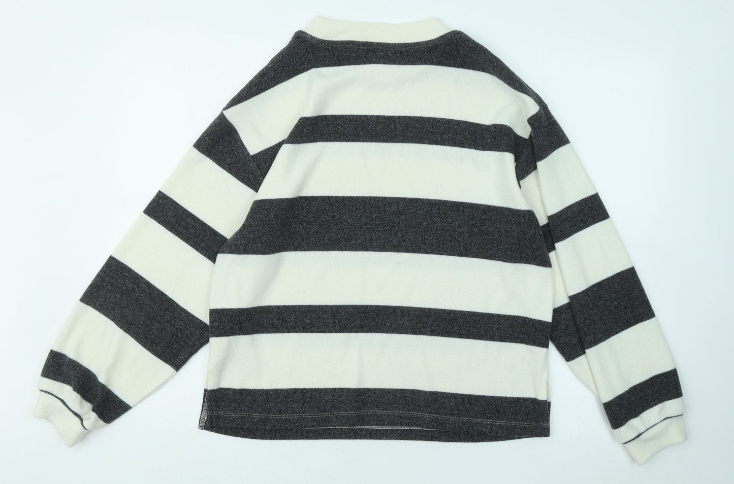 F&F Womens White Round Neck Striped Polyester Pullover Jumper Size S