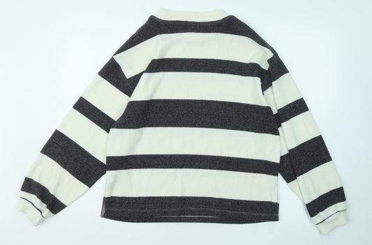 F&F Womens White Round Neck Striped Polyester Pullover Jumper Size S