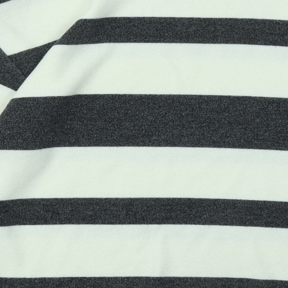 F&F Womens White Round Neck Striped Polyester Pullover Jumper Size S