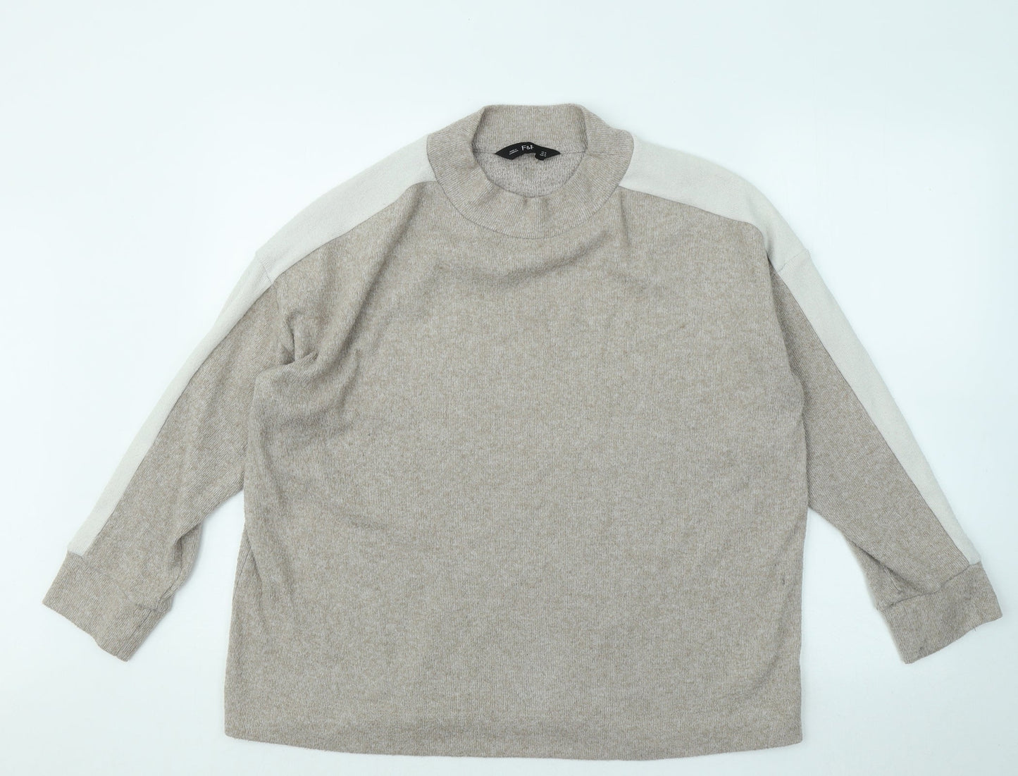 F&F Womens Beige Round Neck Polyester Pullover Jumper Size 14