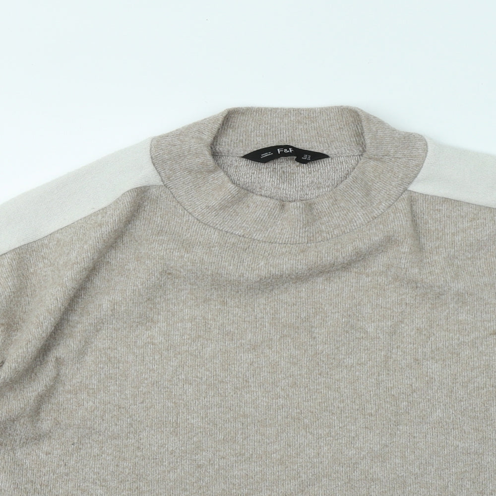 F&F Womens Beige Round Neck Polyester Pullover Jumper Size 14