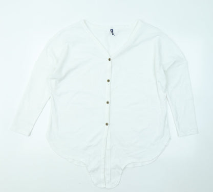 Iwollence Womens White Polyester Basic Button-Up Size M V-Neck - Front Knot