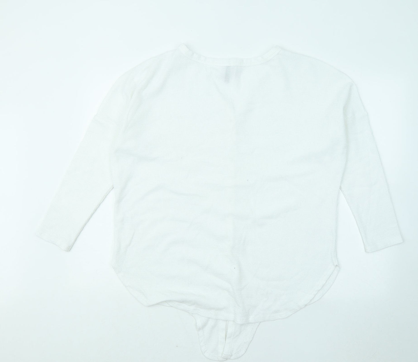 Iwollence Womens White Polyester Basic Button-Up Size M V-Neck - Front Knot