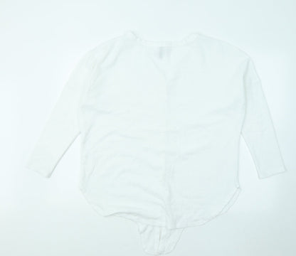 Iwollence Womens White Polyester Basic Button-Up Size M V-Neck - Front Knot