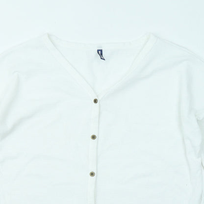 Iwollence Womens White Polyester Basic Button-Up Size M V-Neck - Front Knot