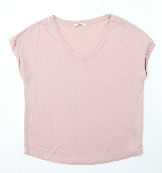 TU Womens Pink Modal Basic T-Shirt Size 10 V-Neck