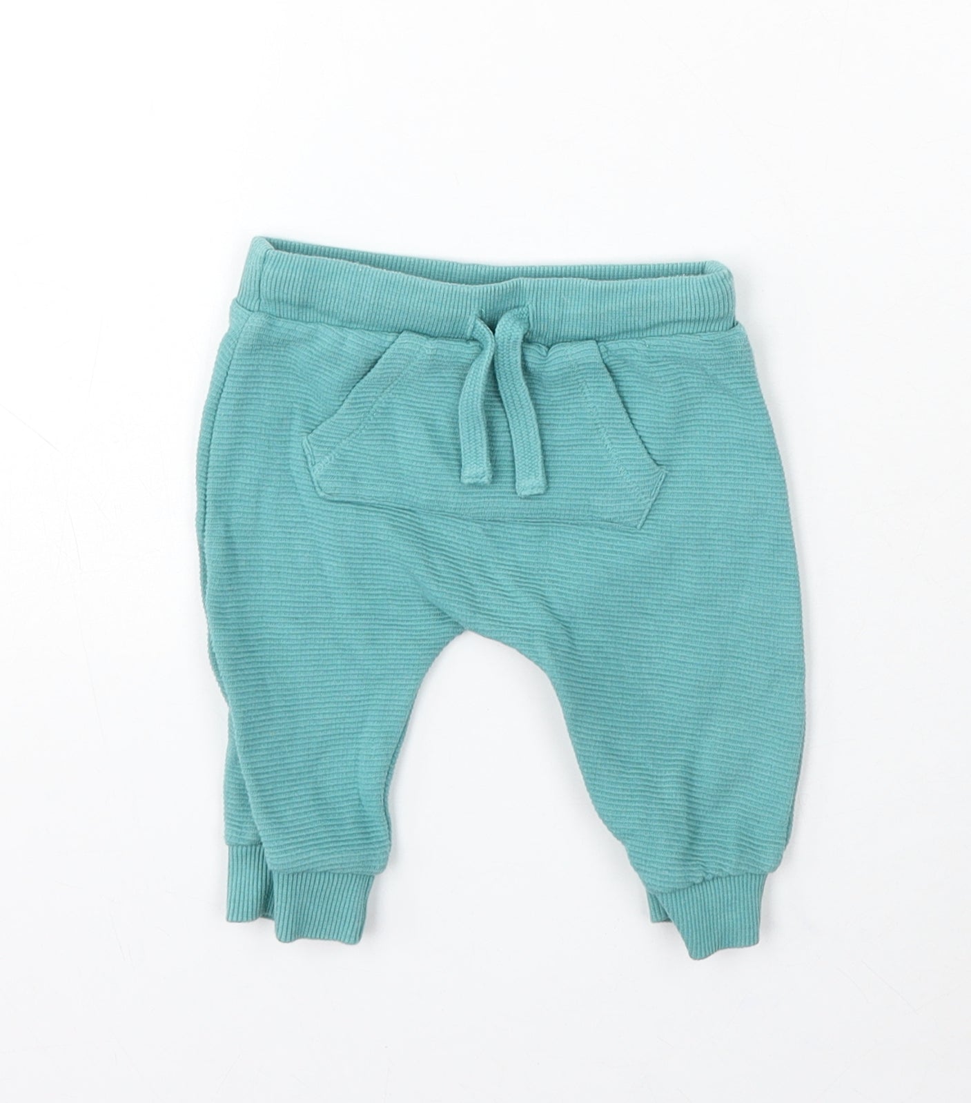 F&F Boys Blue Cotton Jogger Trousers Size 0-3 Months Drawstring