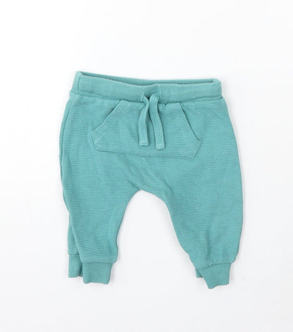 F&F Boys Blue Cotton Jogger Trousers Size 0-3 Months Drawstring
