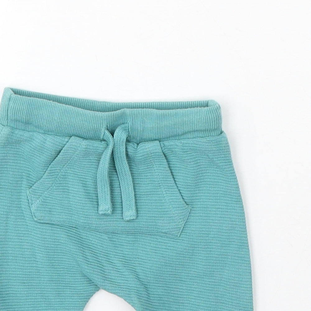 F&F Boys Blue Cotton Jogger Trousers Size 0-3 Months Drawstring