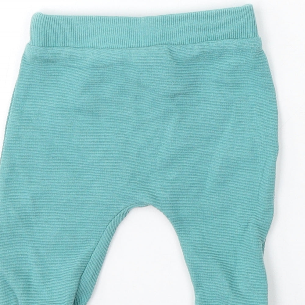 F&F Boys Blue Cotton Jogger Trousers Size 0-3 Months Drawstring
