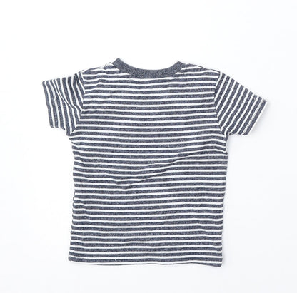 Primark Boys Blue Striped Cotton Basic T-Shirt Size 9-12 Months Round Neck - Pocket Detail