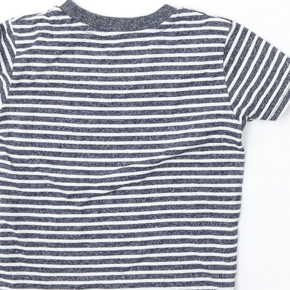 Primark Boys Blue Striped Cotton Basic T-Shirt Size 9-12 Months Round Neck - Pocket Detail
