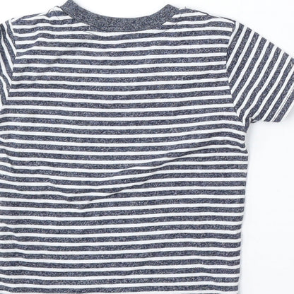 Primark Boys Blue Striped Cotton Basic T-Shirt Size 9-12 Months Round Neck - Pocket Detail