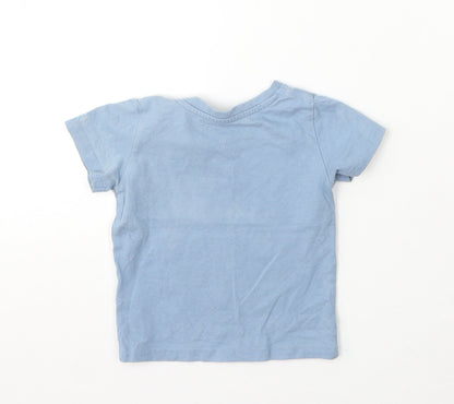 Primark Boys Blue Cotton Basic T-Shirt Size 9-12 Months Round Neck Pullover - Cars