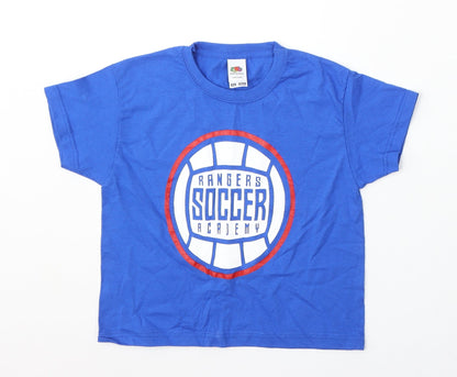 Fruit of the Loom Boys Blue Cotton Basic T-Shirt Size 3-4 Years Round Neck - Rangers FC
