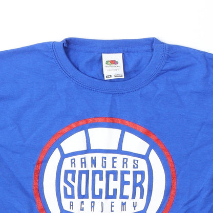 Fruit of the Loom Boys Blue Cotton Basic T-Shirt Size 3-4 Years Round Neck - Rangers FC