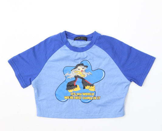 SheIn Womens Blue Polyester Basic T-Shirt Size XS Round Neck - It's My World